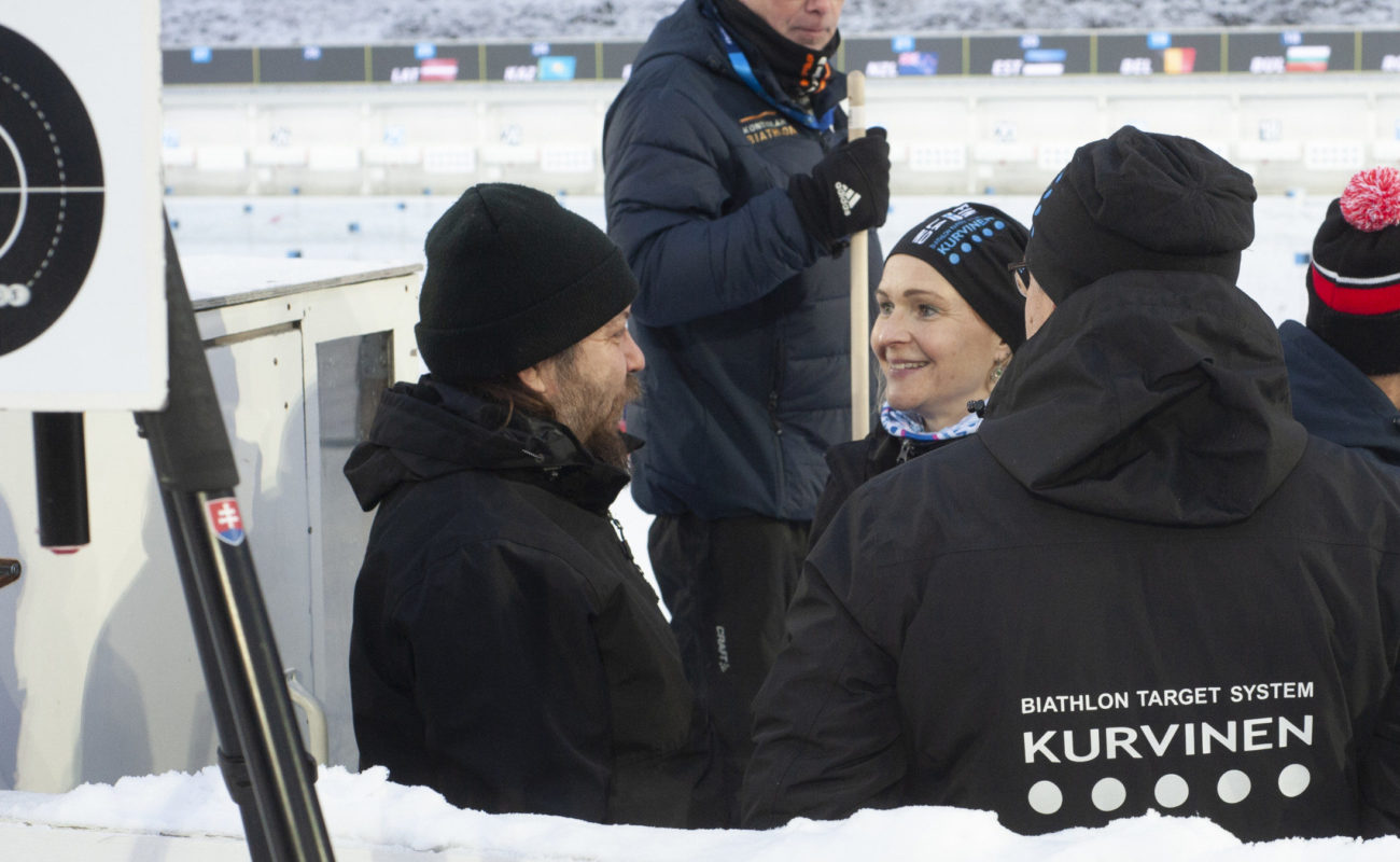 Biathlon Target System Kurvinen's team members at BMW IBU World Cup at Kontiolahti with KES-result system.
